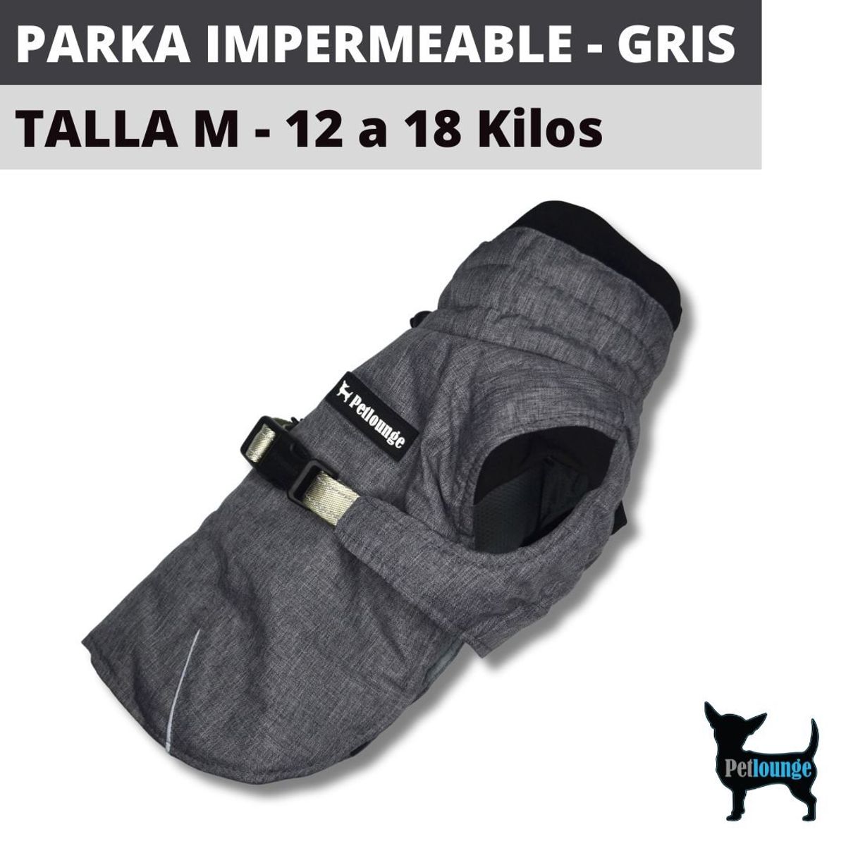 PETLOUNGE - Parka Impermeable Térmica Para Perros - Gris - Talla M