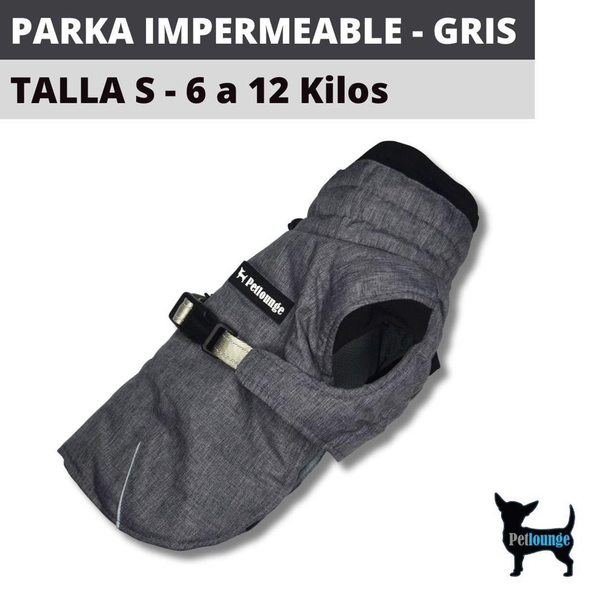 PETLOUNGE - Parka Impermeable Térmica Para Perros - Gris - Talla S