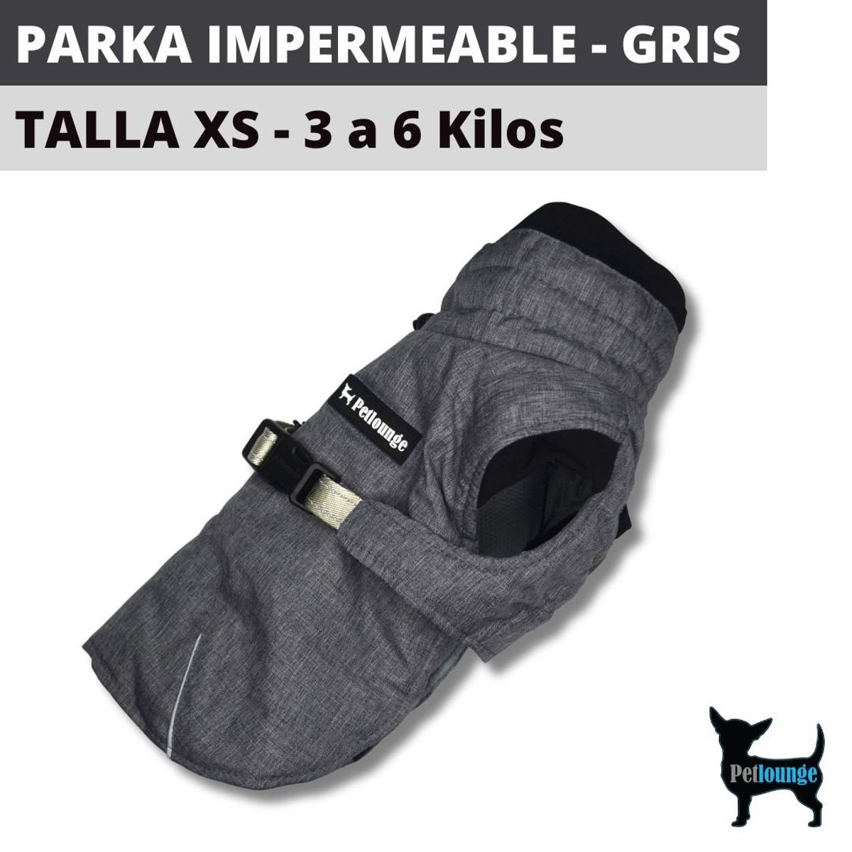 PETLOUNGE - Parka Impermeable Térmica Para Perros - Gris - Talla XS
