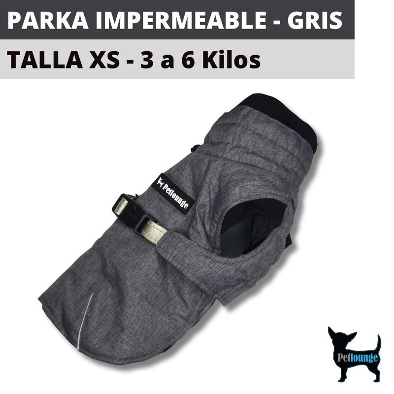 PETLOUNGE - Parka Impermeable Térmica Para Perros - Gris - Talla XS