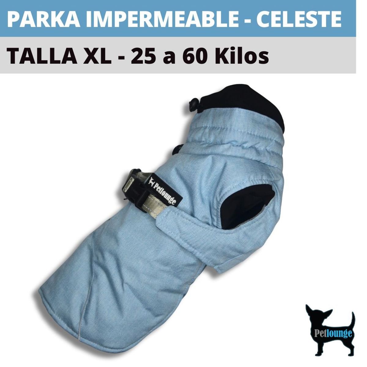 PETLOUNGE - Parka Impermeable Térmica Para Perros - Celeste - Talla XL