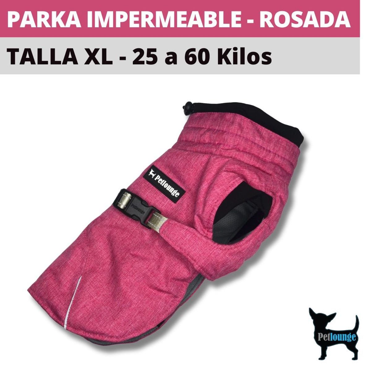 PETLOUNGE - Parka Impermeable Térmica Para Perros - Rosada - Talla XL
