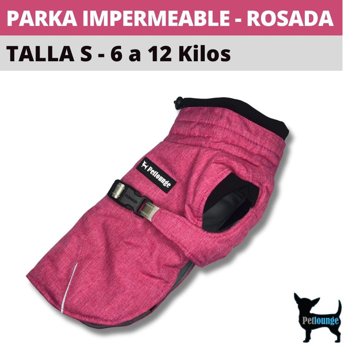 PETLOUNGE - Parka Impermeable Térmica Para Perros - Rosada - Talla S