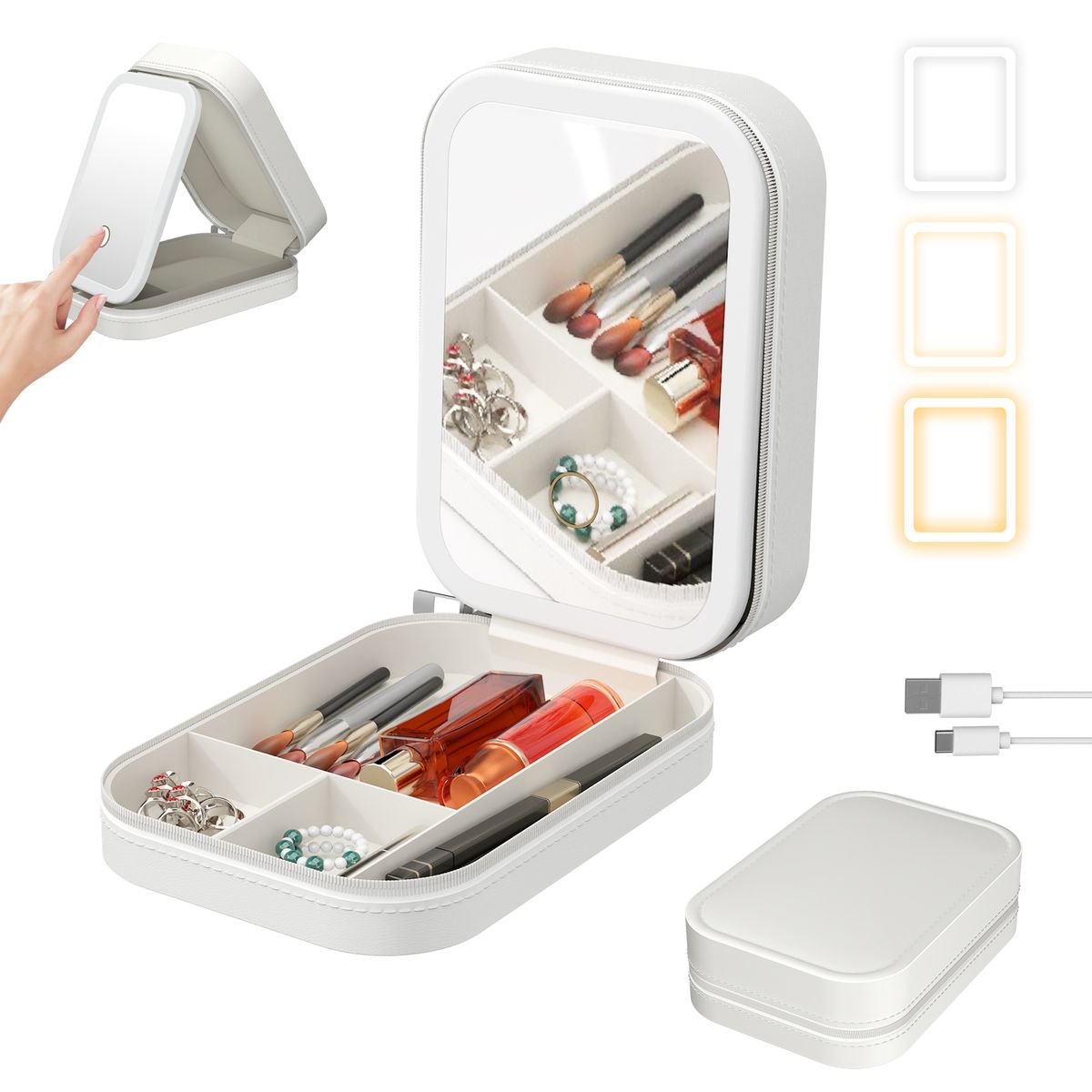 YAYKO - Espejo De Maquillaje Pantalla Táctil Y Luces Led Recargable