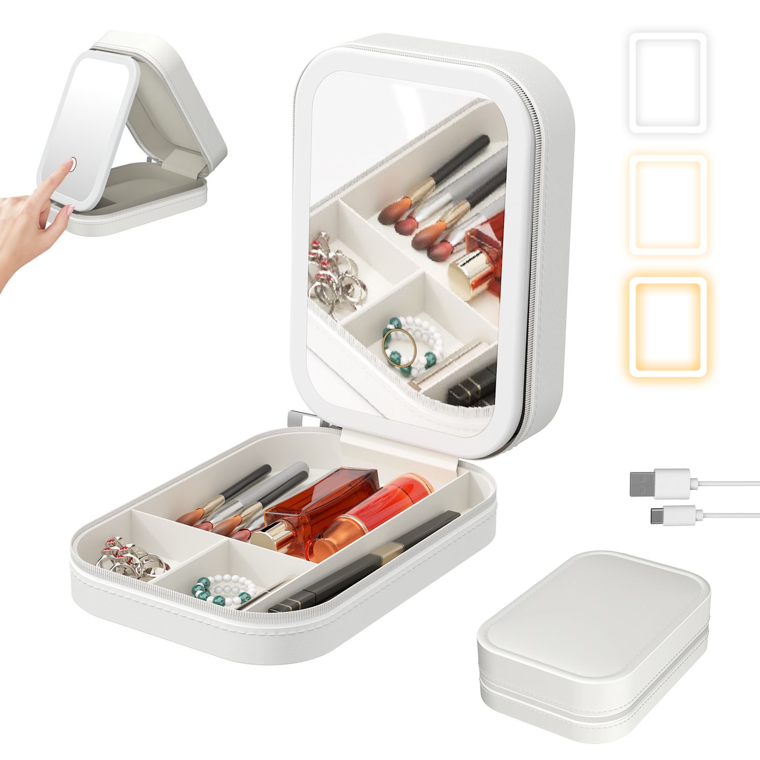 Espejo De Maquillaje Pantalla Táctil Y Luces Led Recargable - image 1