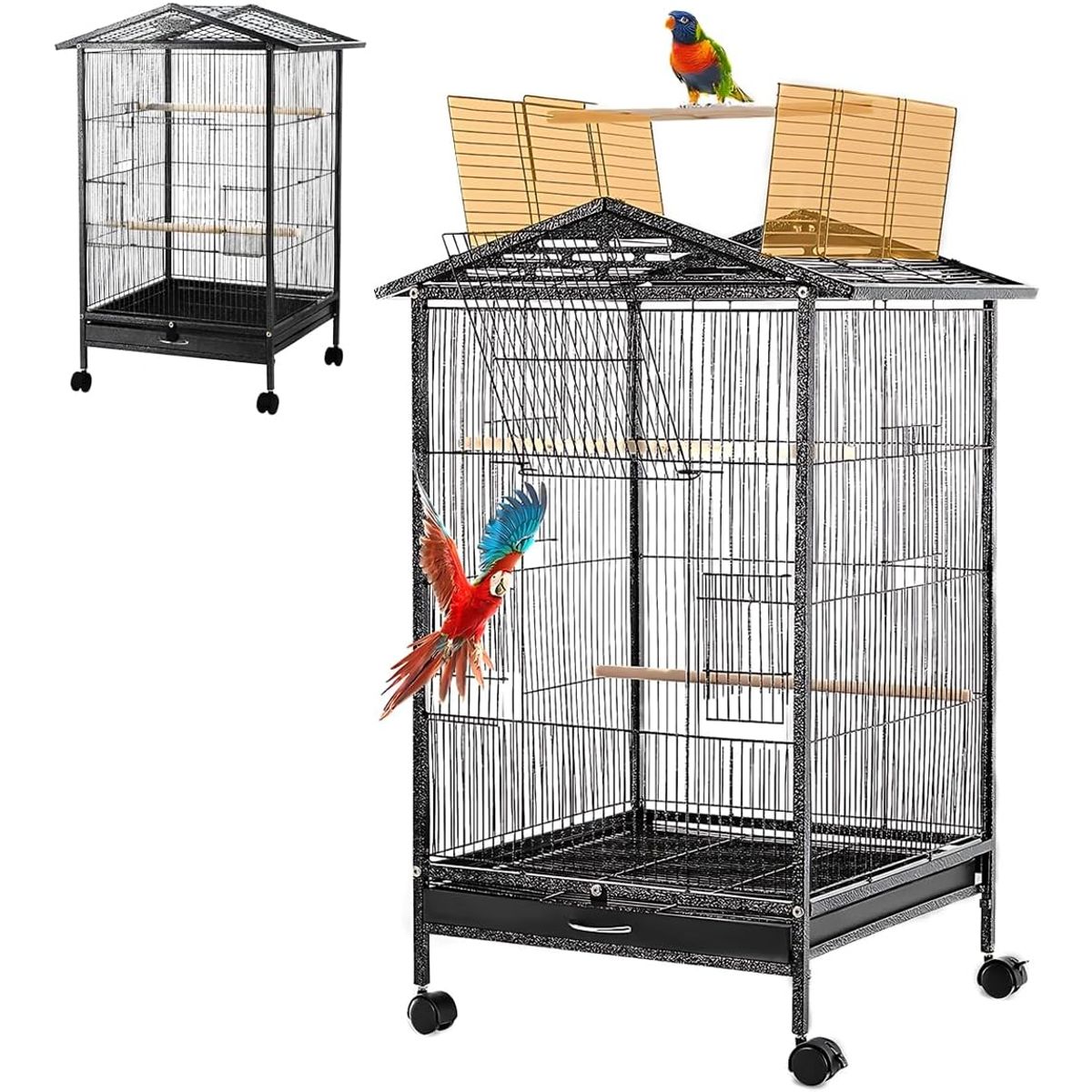 BLUEDREAMER - Jaula grande de metal con ruedas 97cmx45cmx45cm