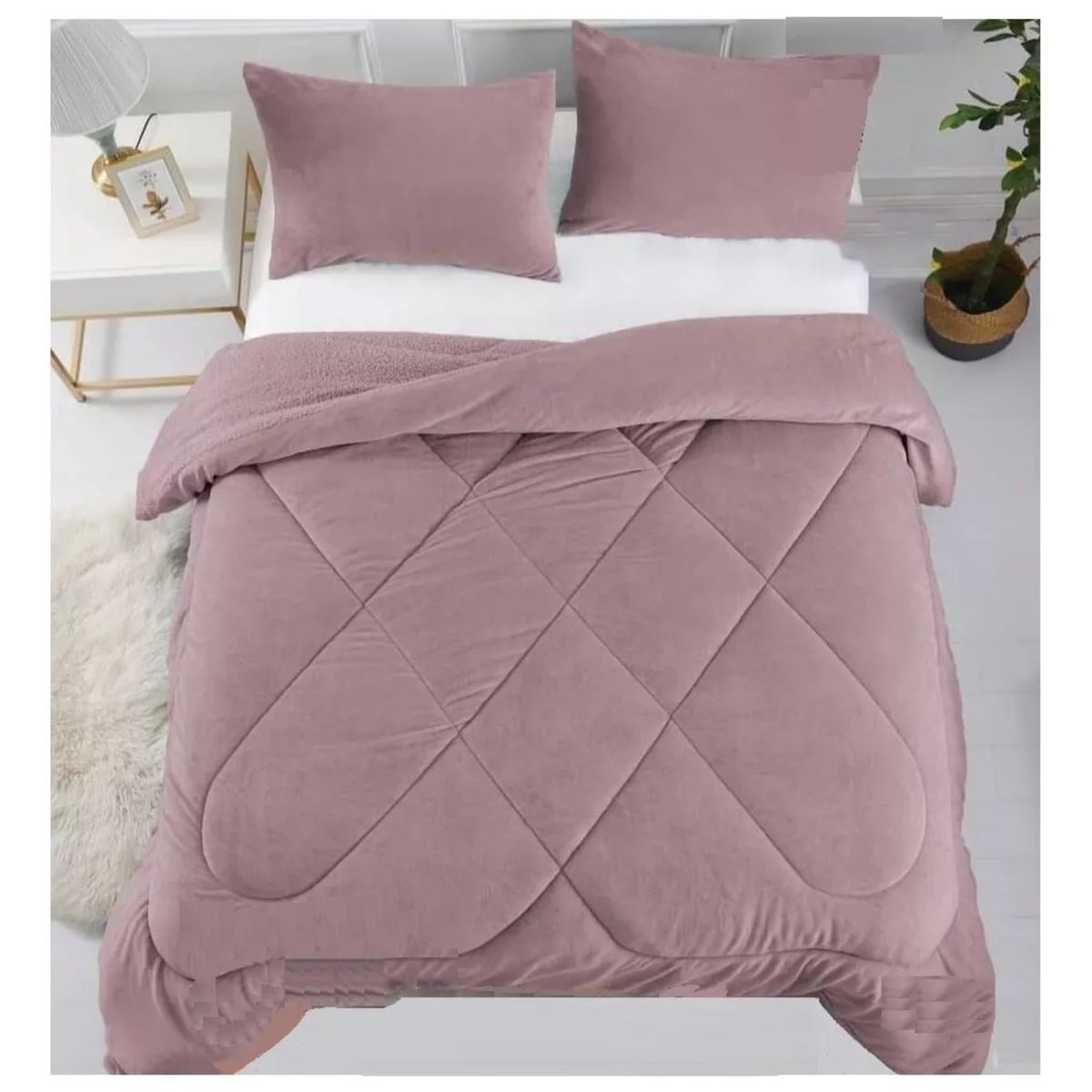 DIANA - COBERTOR PLUSH ROSA  UNICOLOR LISO  CON CHIPORRO  2 PLAZA