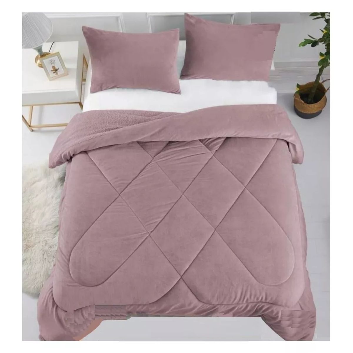 DIANA - COBERTOR PLUSH ROSA  UNICOLOR LISO  CON CHIPORRO  2 PLAZA