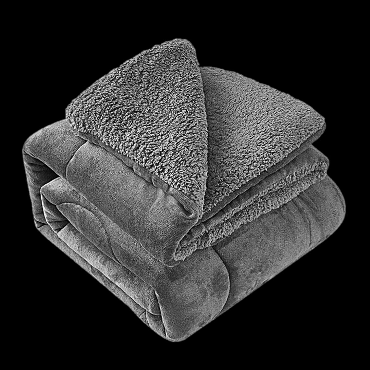 DIANA - COBERTOR PLUSH GRIS UNICOLOR LISO  CON CHIPORRO  2 PLAZA