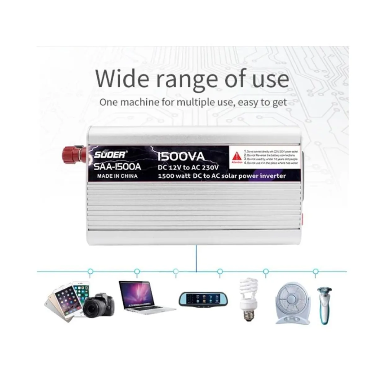 GENERICO - Convertidor Power Inverter Vehículo 1500w 12v Portátil