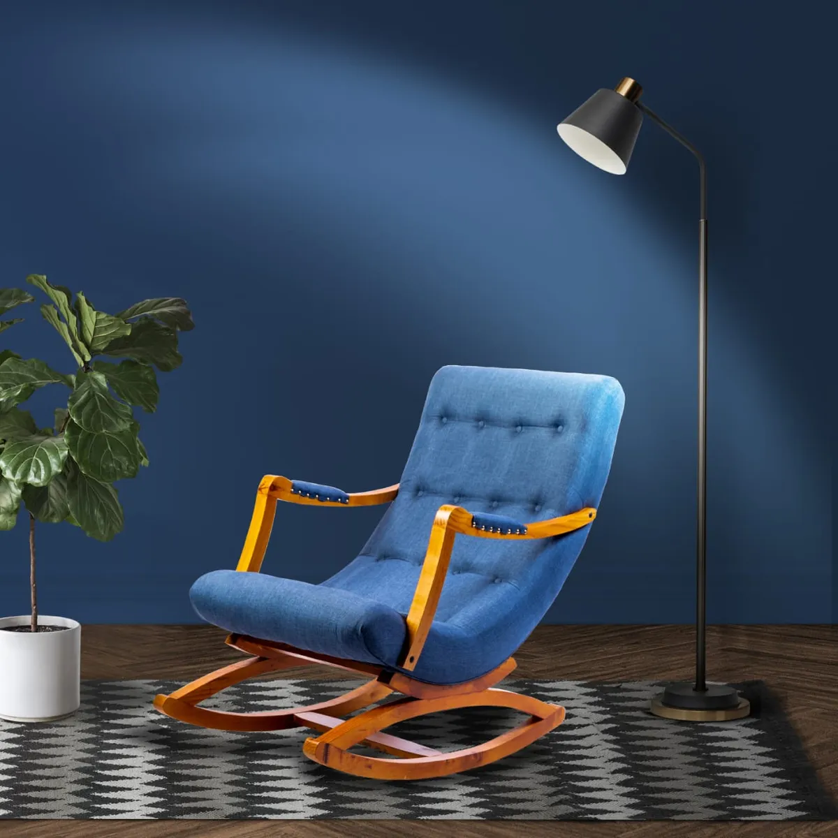 DISEÑOS VALESTRINI - SILLA MECEDORA CON APOYA BRAZO LINO INDIGO