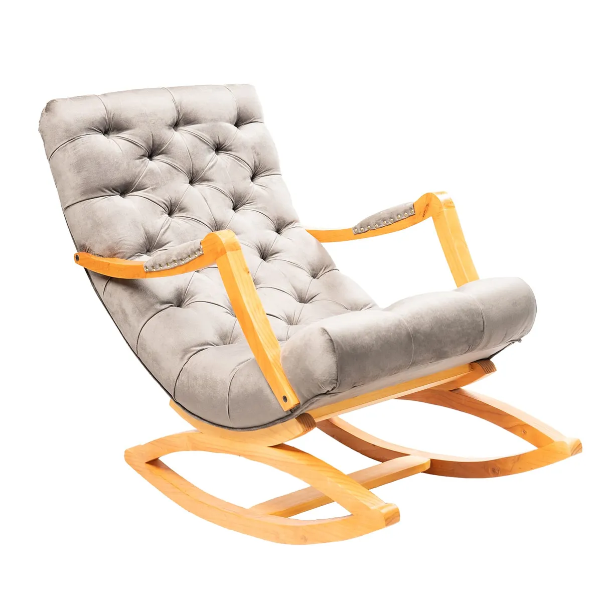 DISEÑOS VALESTRINI - SILLA MECEDORA CAPITONES FELPA GRIS