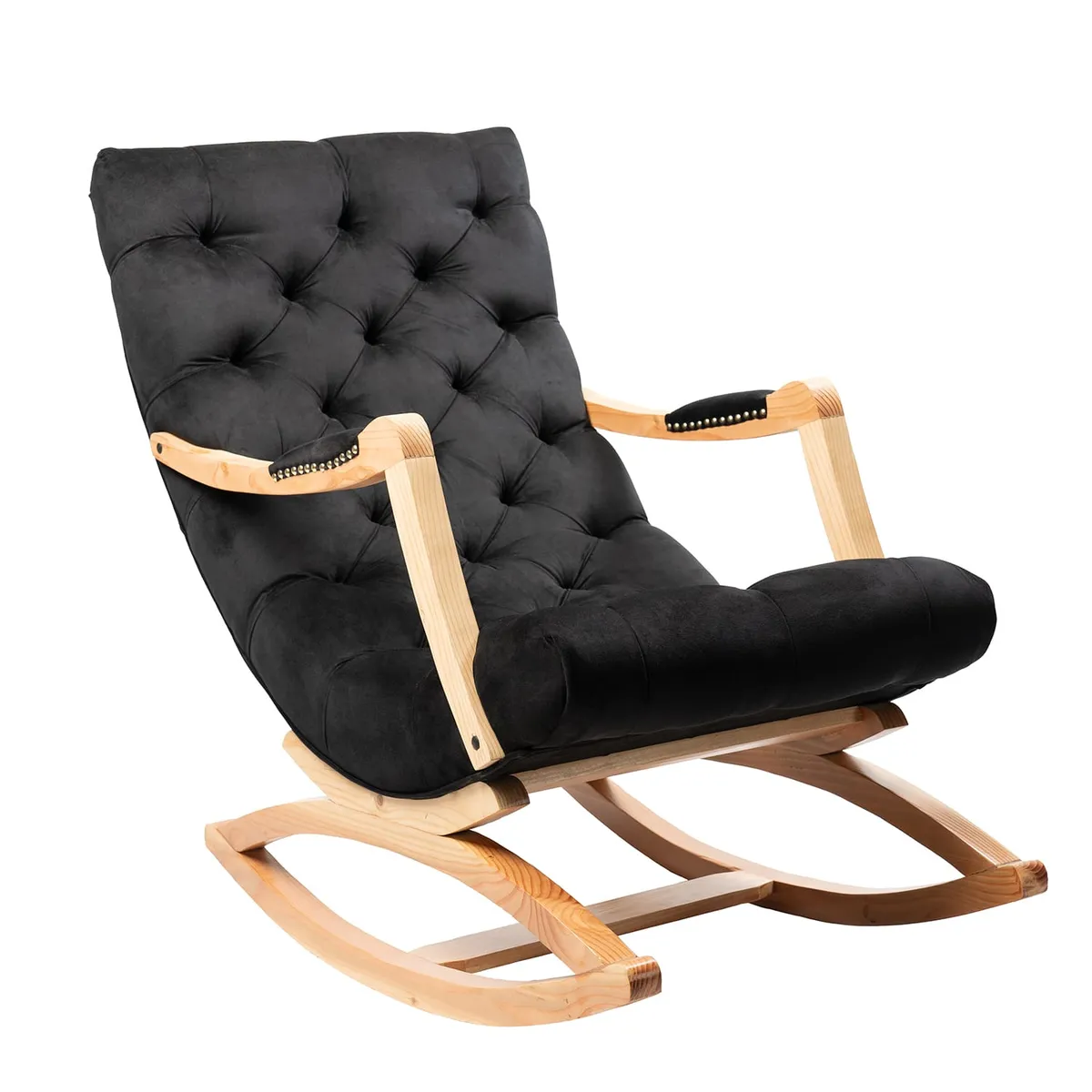 DISEÑOS VALESTRINI - SILLA MECEDORA CAPITONES FELPA NEGRA