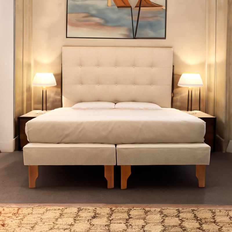 DISEÑOS VALESTRINI - CAMA DOS PLAZAS LINO BEIGE SIN COLCHON