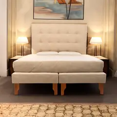 DISEÑOS VALESTRINI - CAMA DOS PLAZAS LINO BEIGE SIN COLCHON