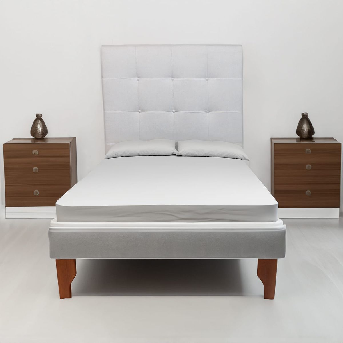 DISEÑOS VALESTRINI - CAMA DE PLAZA LINO GRIS CLARO