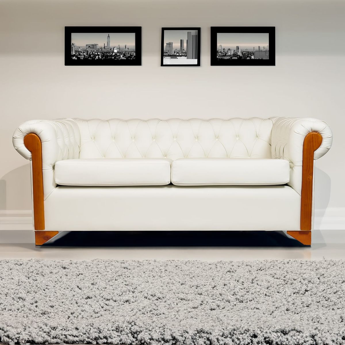 DISEÑOS VALESTRINI - SOFA CHESTERFIELD EN ECOCUERO BLANCO