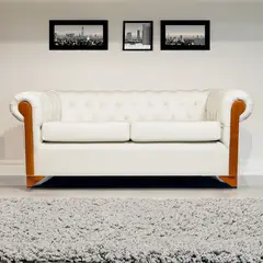 DISEÑOS VALESTRINI - SOFA CHESTERFIELD EN ECOCUERO BLANCO.
