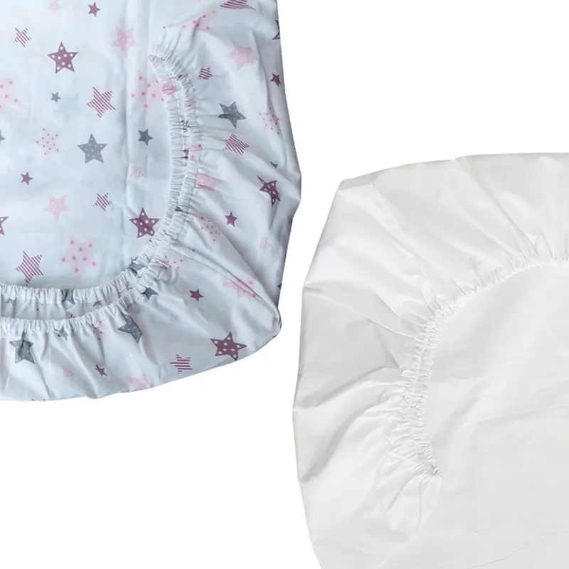 GENERICO - Set de 2 Sábanas Bajeras para Cuna Pack and Play Estrellas Rosa