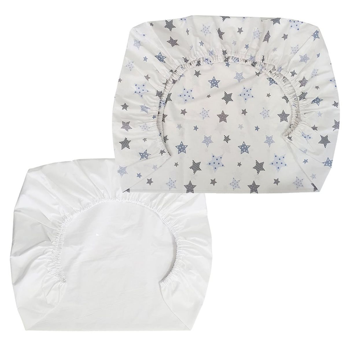 GENERICO - Set de 2 Sábanas Bajeras para Cuna Pack and Play Estrellas Azul