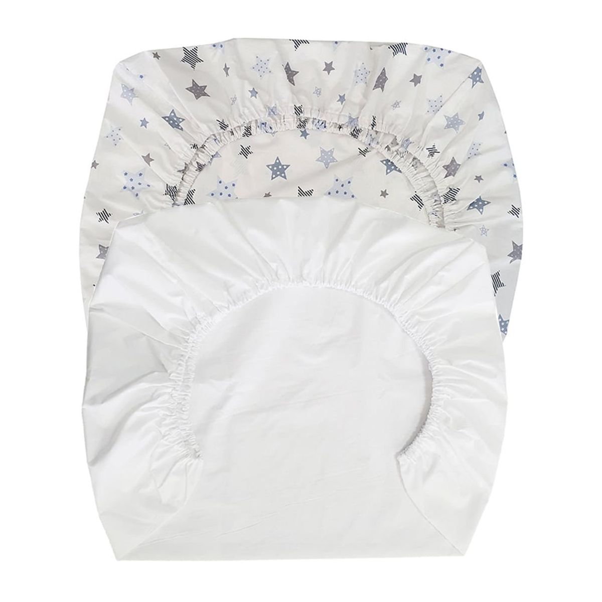 GENERICO - Set de 2 Sábanas Bajeras para Cuna Pack and Play Estrellas Azul