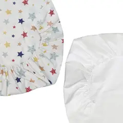 GENERICO - Set de 2 Sábanas Bajeras para Cuna Pack and Play Estrellas Colores
