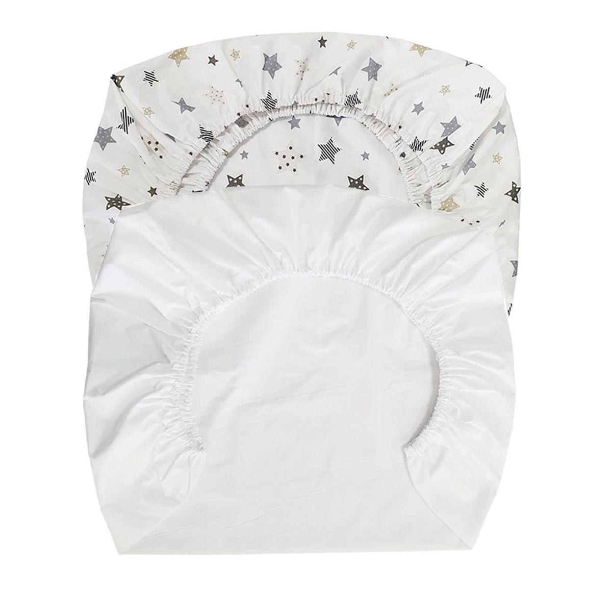 GENERICO - Set de 2 Sábanas Bajeras para Cuna Pack and Play Estrellas Beige