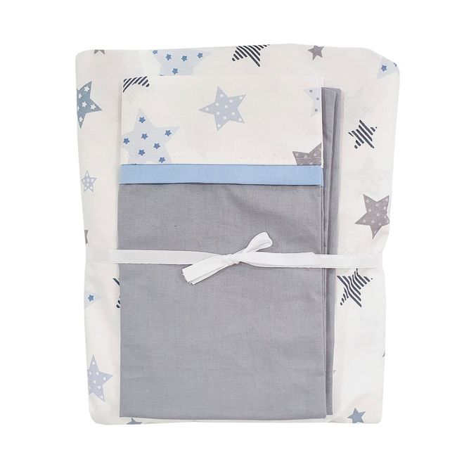 GENERICO - Sábana Bajera para Colecho y Funda de Almohada Diseño Estrellas Azules