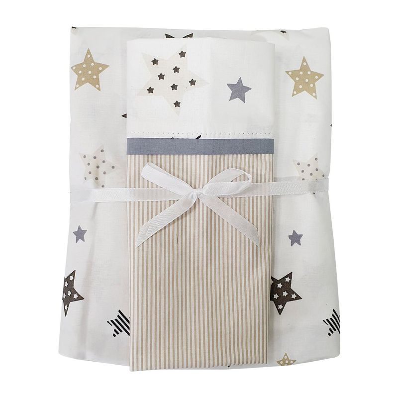 GENERICO - Sábana Bajera para Colecho y Funda de Almohada Diseño Estrellas Beige