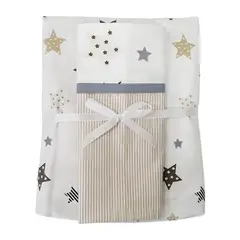 GENERICO - Sábana Bajera para Colecho y Funda de Almohada Diseño Estrellas Beige