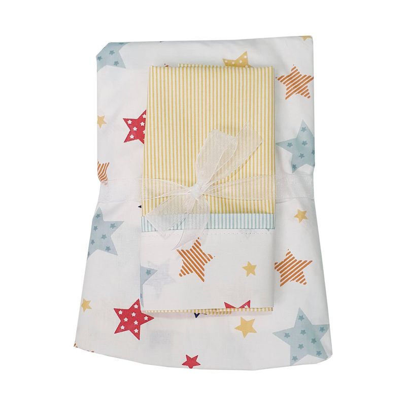 GENERICO - Sábana Bajera para Colecho y Funda de Almohada Diseño Estrellas Multicolor