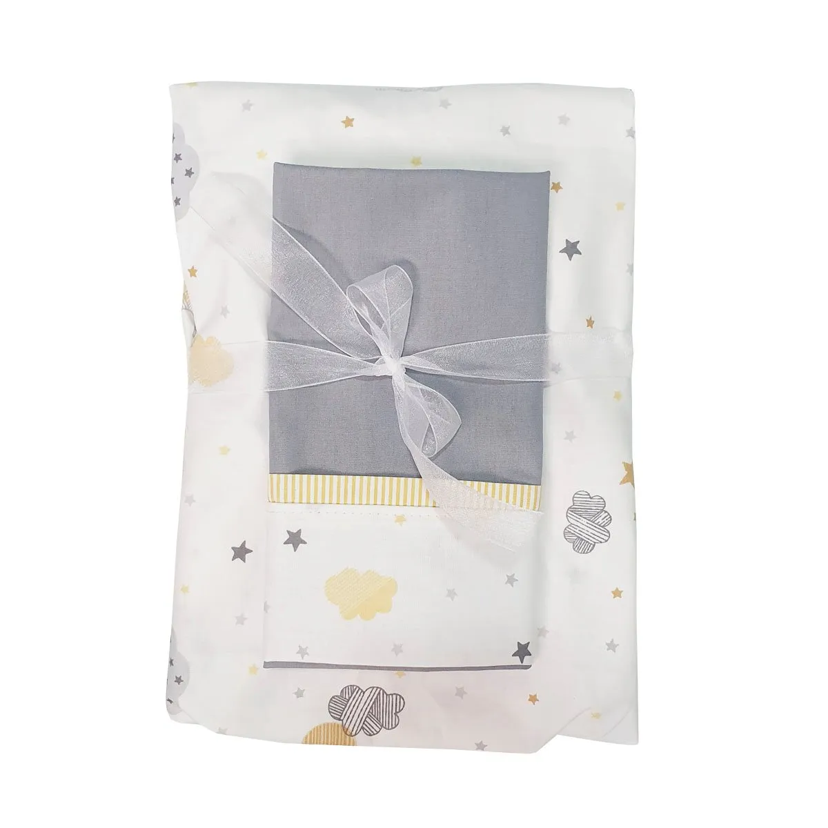 GENERICO - Sábana Bajera para Colecho y Funda de Almohada Nubes y Lunas Amarillo
