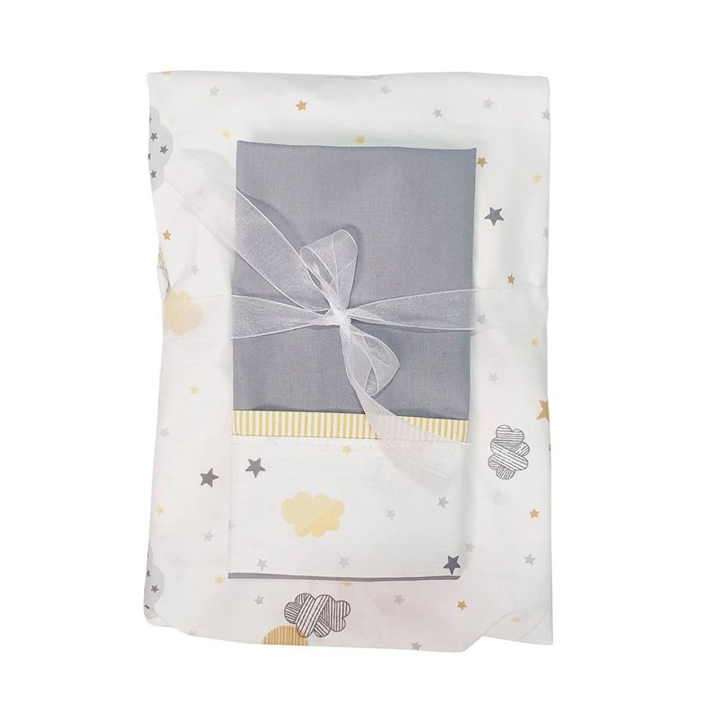 GENERICO - Sábana Bajera para Colecho y Funda de Almohada Nubes y Lunas Amarillo