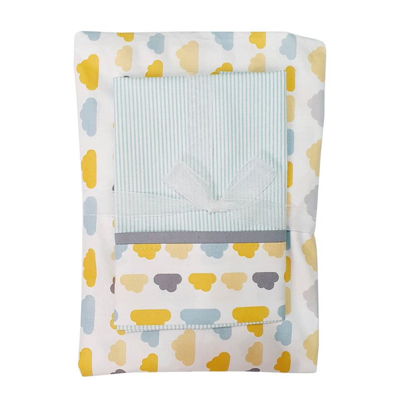 GENERICO - Sábana Bajera para Colecho y Funda de Almohada Nubesitas Amarilla