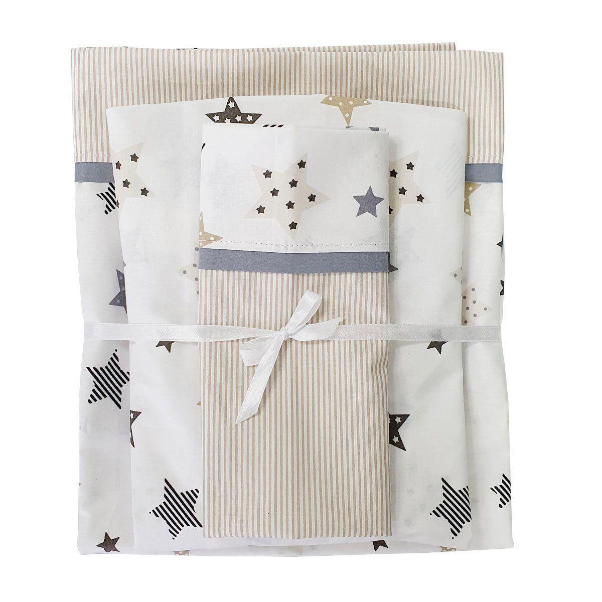 GENERICO - Set de Sábanas para Colecho 3 Piezas Diseño Estrellas Beige