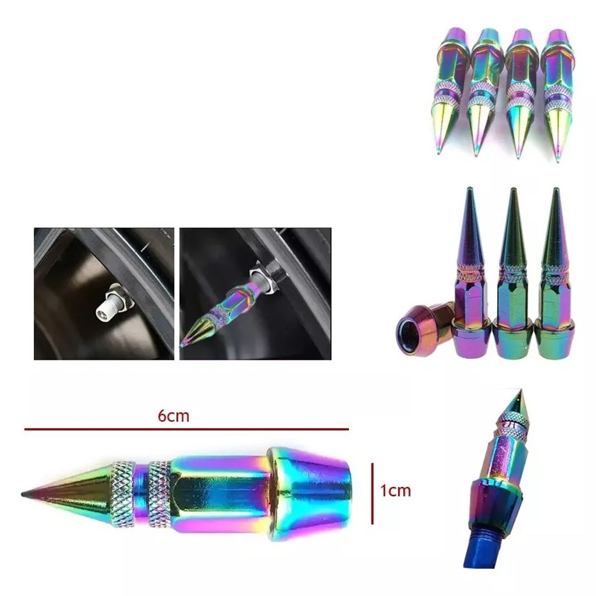 GENERICO - Tapa Válvula Punta X4 Tornasol Auto Moto Bicicleta Tuning