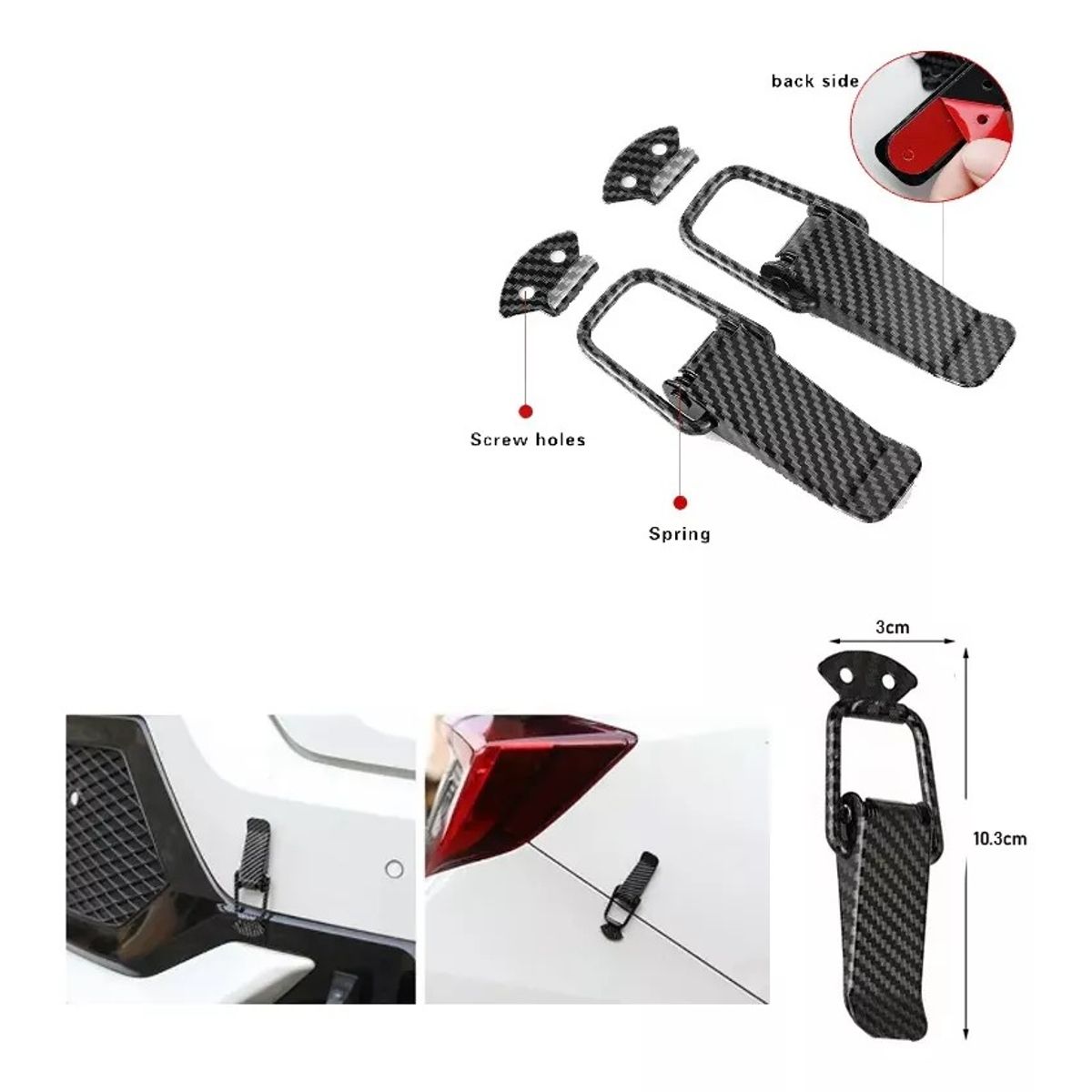 GENERICO - Clip Sujetador De Parachoques Auto Fibra Carbono Grande