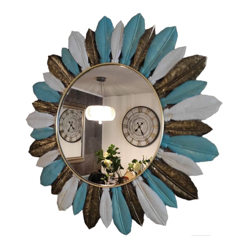 GENERICO - Espejo Circular Plumas de Metal 54CM
