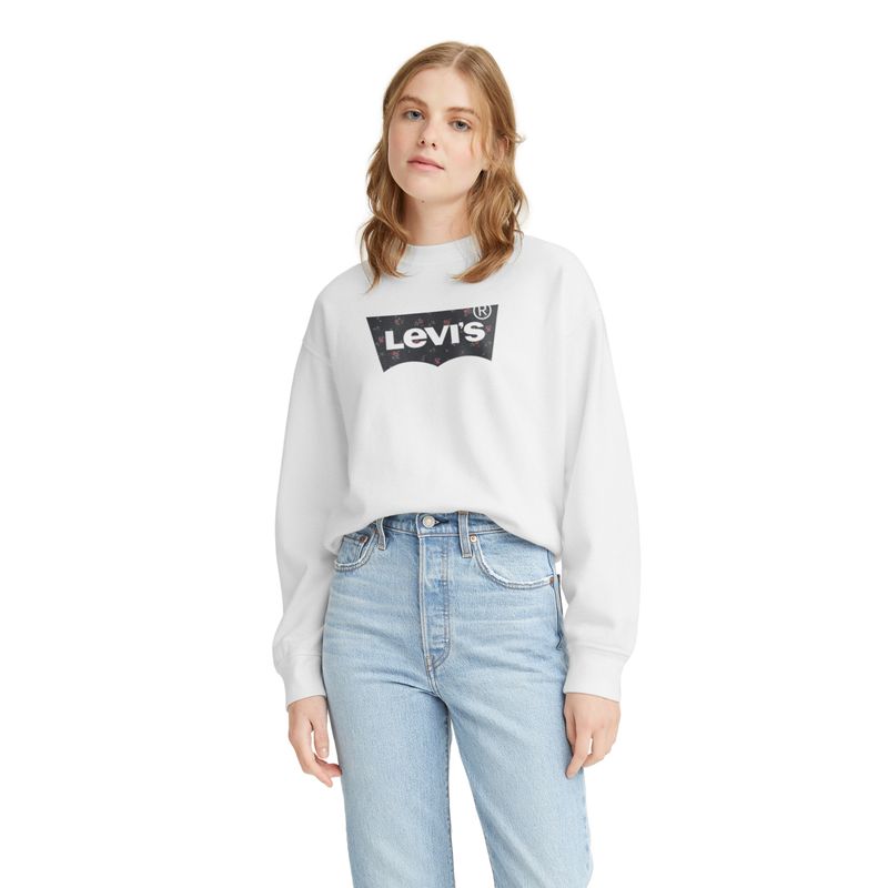 LEVIS - Polerón Mujer Regular Fit Liso Logo Batwing Blanco Levis