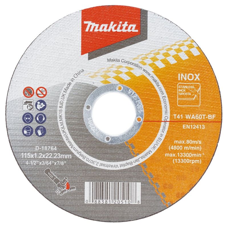 MAKITA - Set 10 Discos De Corte Acero Inox. 4 1/2''  D-18764