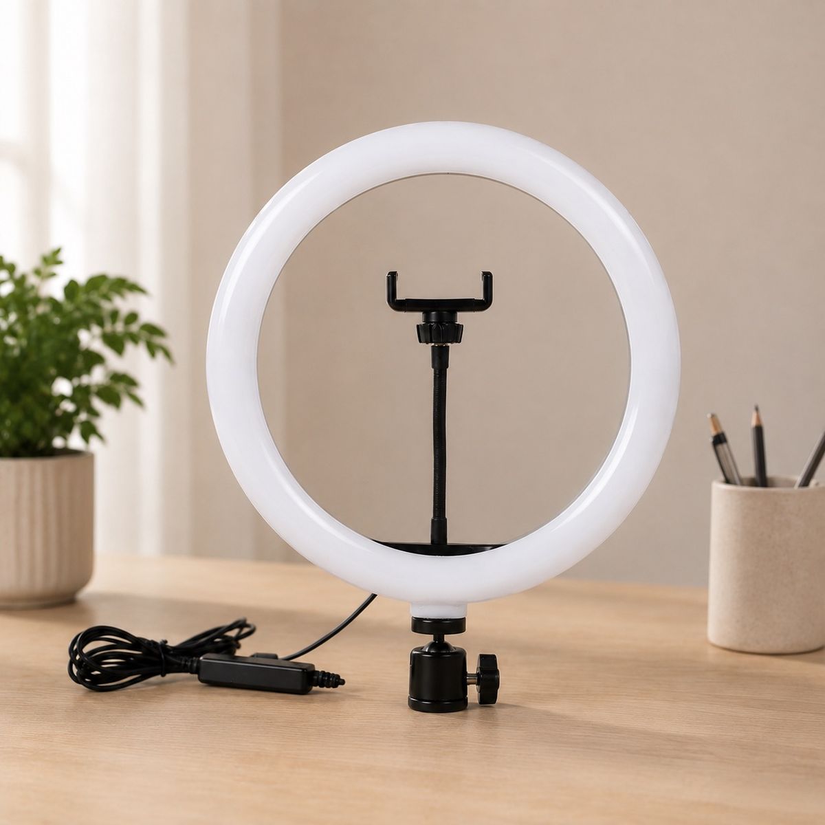 HOMESTAR - Lampara LED aro de luz LED para fotografía tiktok selfie tripode ABS blanco 3.5 × 21 × 24 cm