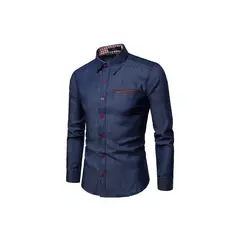 EDWINAYY - Camisa Jeans Mezclilla Manga Larga Hombre Temporada Verano