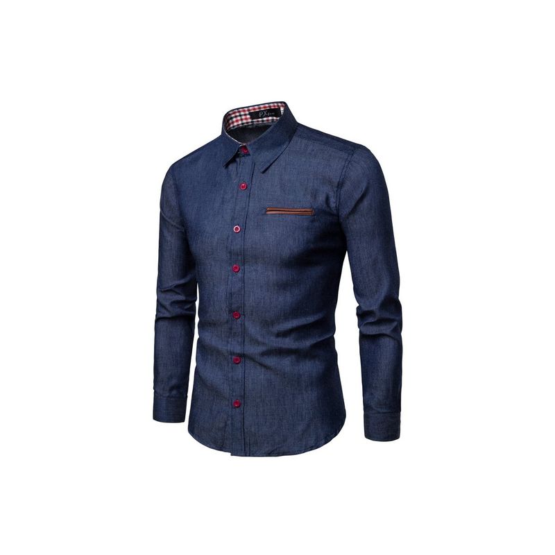 EDWINAYY - Camisa Jeans Mezclilla Manga Larga Hombre Temporada Verano