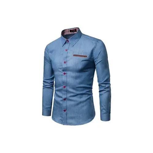 EDWINAYY - Camisa Jeans Mezclilla Manga Larga Hombre Temporada Verano