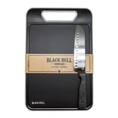 BLACK BULL - Set Parrillero Tabla + Cuchillo Santoku Asado Bbq