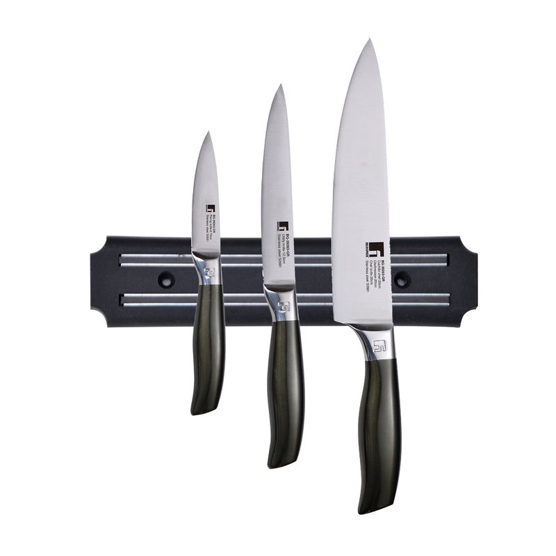 BERGNER - Set 3 Cuchillos + Barra Magnetica Acero Inox Midnight