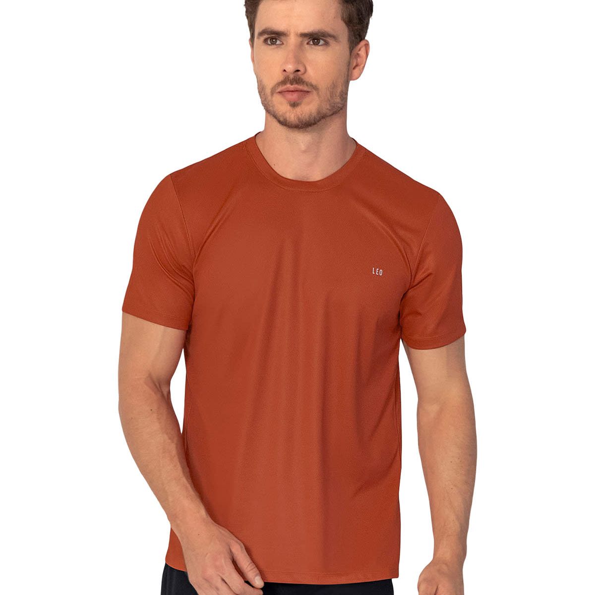 LEO - Camiseta deportiva masculina semiajustada de secado rápido 508007 Terracota