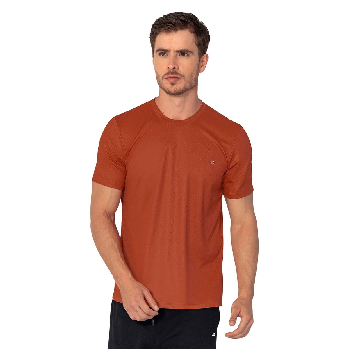 LEO - Camiseta deportiva masculina semiajustada de secado rápido 508007 Terracota