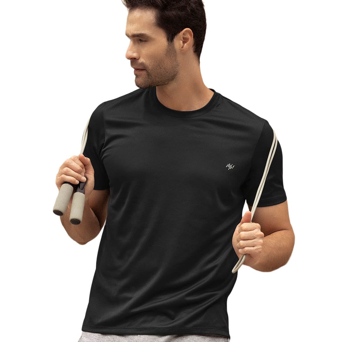 LEO - Camiseta deportiva masculina semiajustada de secado rápido 508007 Negro