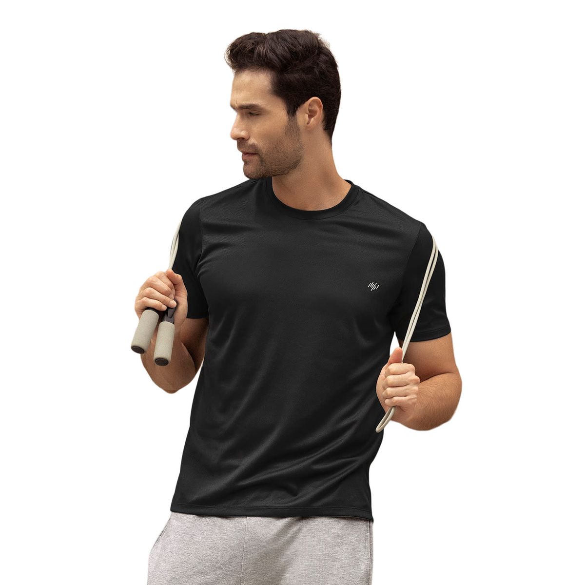 LEO - Camiseta deportiva masculina semiajustada de secado rápido 508007 Negro
